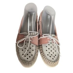 Newports Leather Gray Pink Boat Shoes Women's Size 10M Casual Loafers